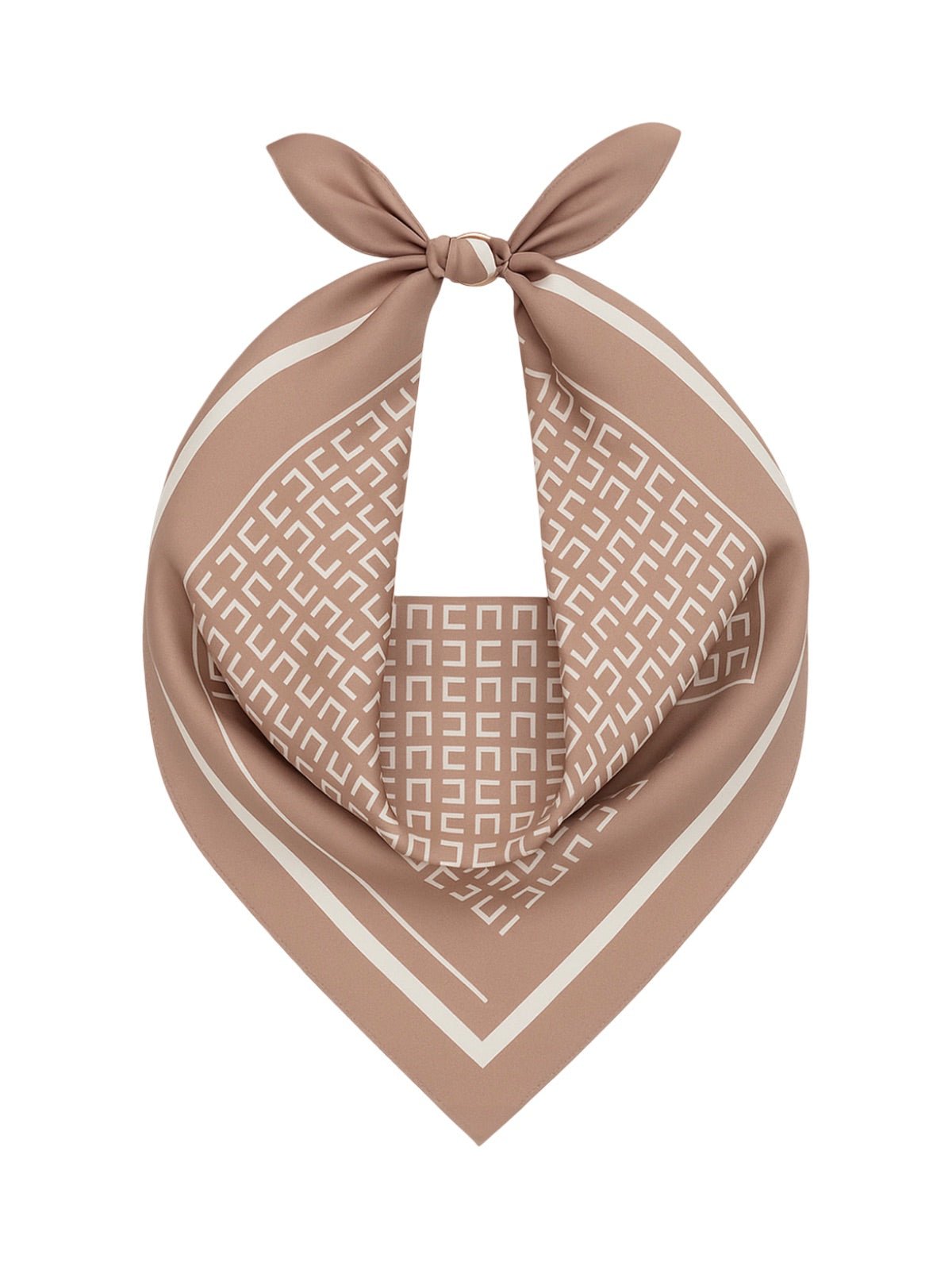 Foulard carré 90x90, motif géométrique beige, soyeux et fluide, accessoire chic femme, style printemps été, idée cadeau raffinée, modèle Calime - Écharpe - Beige