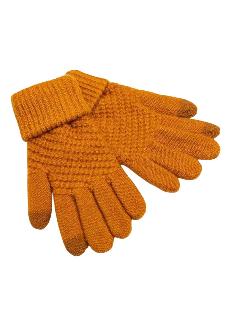 Gants d'hiver femme, tricotés chauds, tactiles, unis et confortables, pour smartphone, modèle Carole - Gants - Moutarde