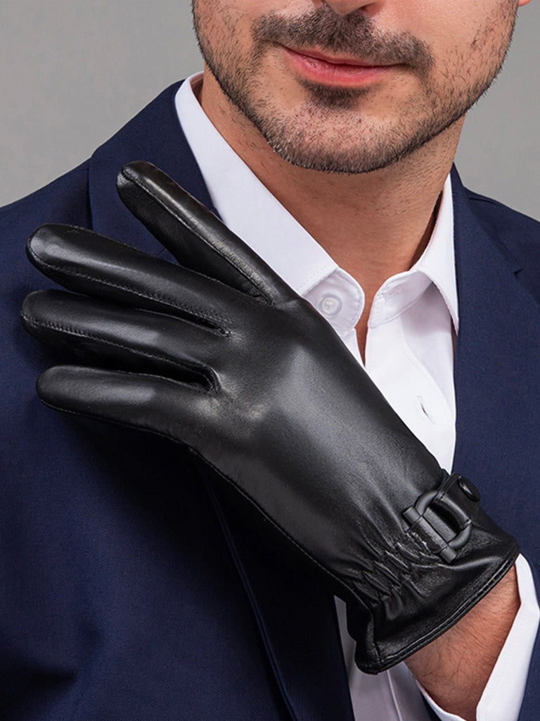 Gants en cuir homme hiver, doublure chaude, toucher tactile, style business, coupe ajustée, cuir noir, modèle Emmanuel