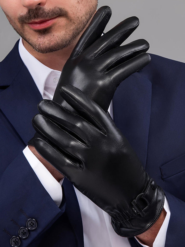 Gants en cuir homme hiver, doublure chaude, toucher tactile, style business, coupe ajustée, cuir noir, modèle Emmanuel
