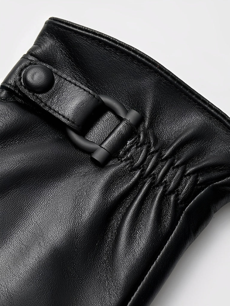 Gants en cuir homme hiver, doublure chaude, toucher tactile, style business, coupe ajustée, cuir noir, modèle Emmanuel