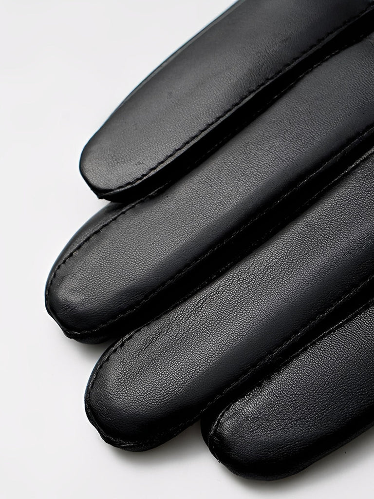 Gants en cuir homme hiver, doublure chaude, toucher tactile, style business, coupe ajustée, cuir noir, modèle Emmanuel