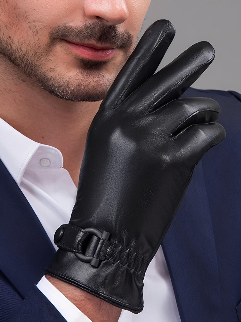 Gants en cuir homme hiver, doublure chaude, toucher tactile, style business, coupe ajustée, cuir noir, modèle Emmanuel