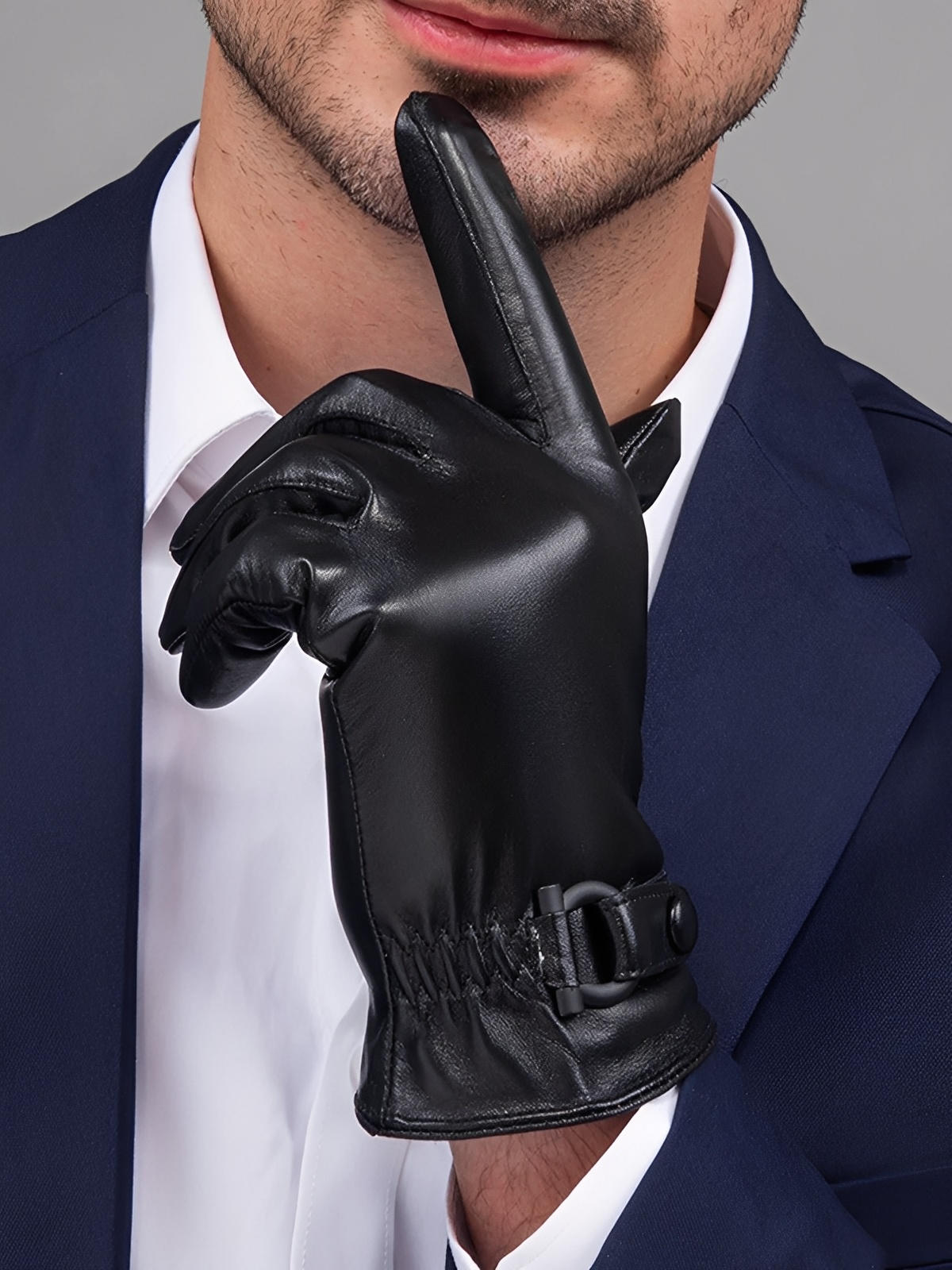 Gants en cuir homme hiver, doublure chaude, toucher tactile, style business, coupe ajustée, cuir noir, modèle Emmanuel
