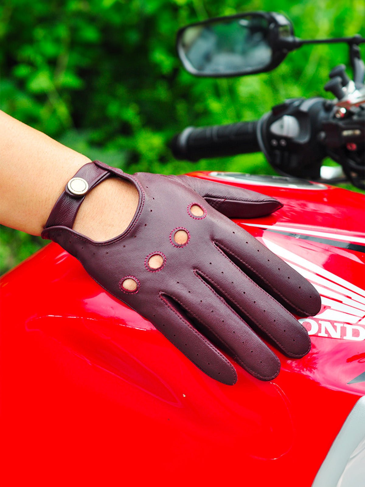 Gants en cuir homme moto, gants printemps automne, gants rétro en cuir souple, pour motard, respirants, style vintage urbain, modèle Trevor - Gants - Bordeaux M