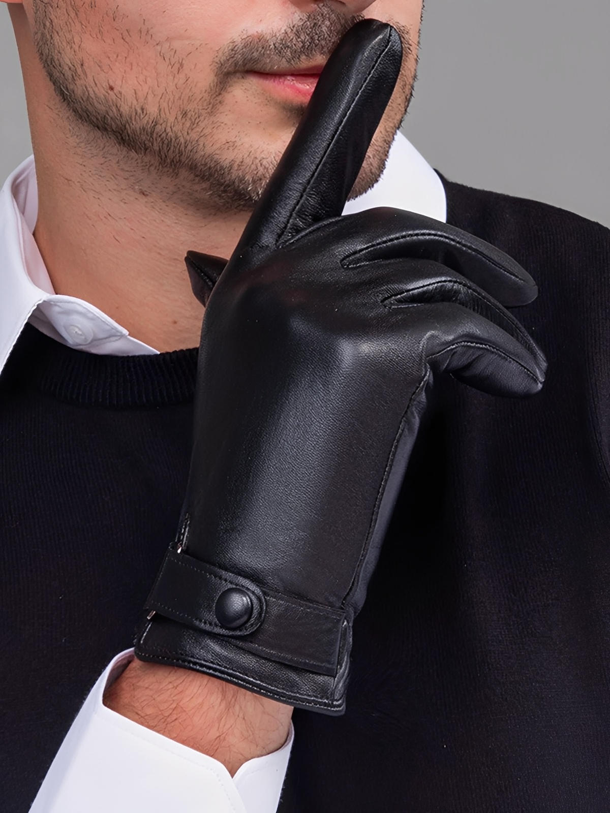 Gants en cuir pour homme, doublure chaude et douce, compatibles écran tactile, fermeture ajustable au poignet, parfaits pour l’hiver en ville, modèle Tradus