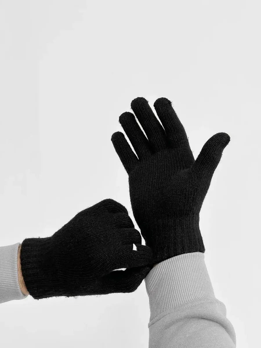 Gants homme hiver, chauds et doux, laine d'alpaga, écran tactile, maille côtelée, coupe ajustée, modèle Helwan - Gants - Noir