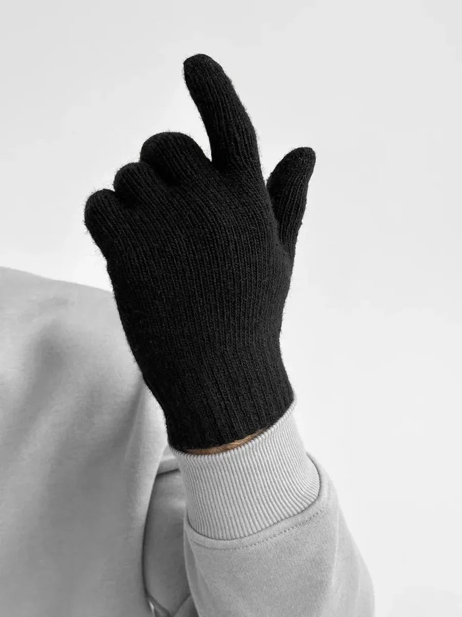 Gants homme hiver, chauds et doux, laine d'alpaga, écran tactile, maille côtelée, coupe ajustée, modèle Helwan - Gants - Noir
