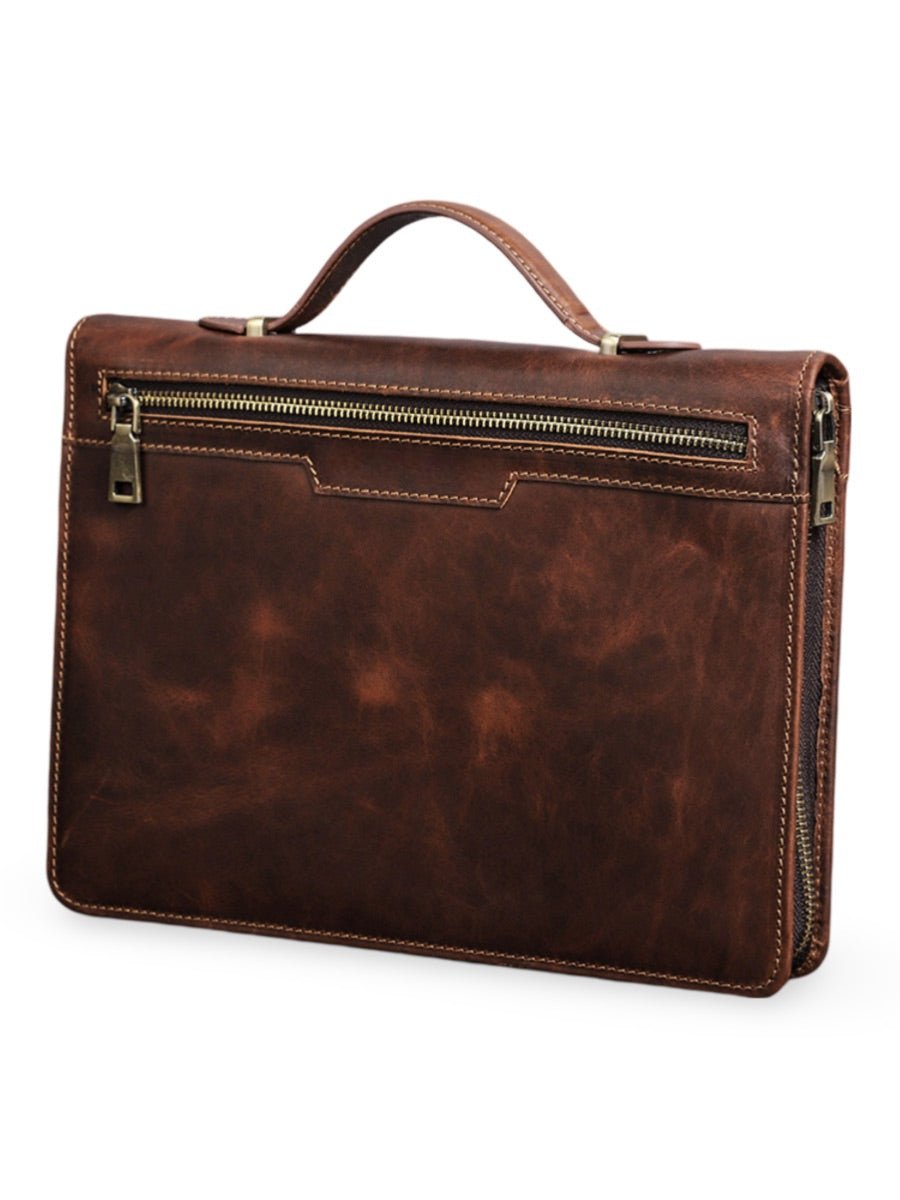 Housse en cuir marron pour ordinateur portable, tablette et documents, porte - cartes intégré, format A4, modèle Pamphil - Housse - Café