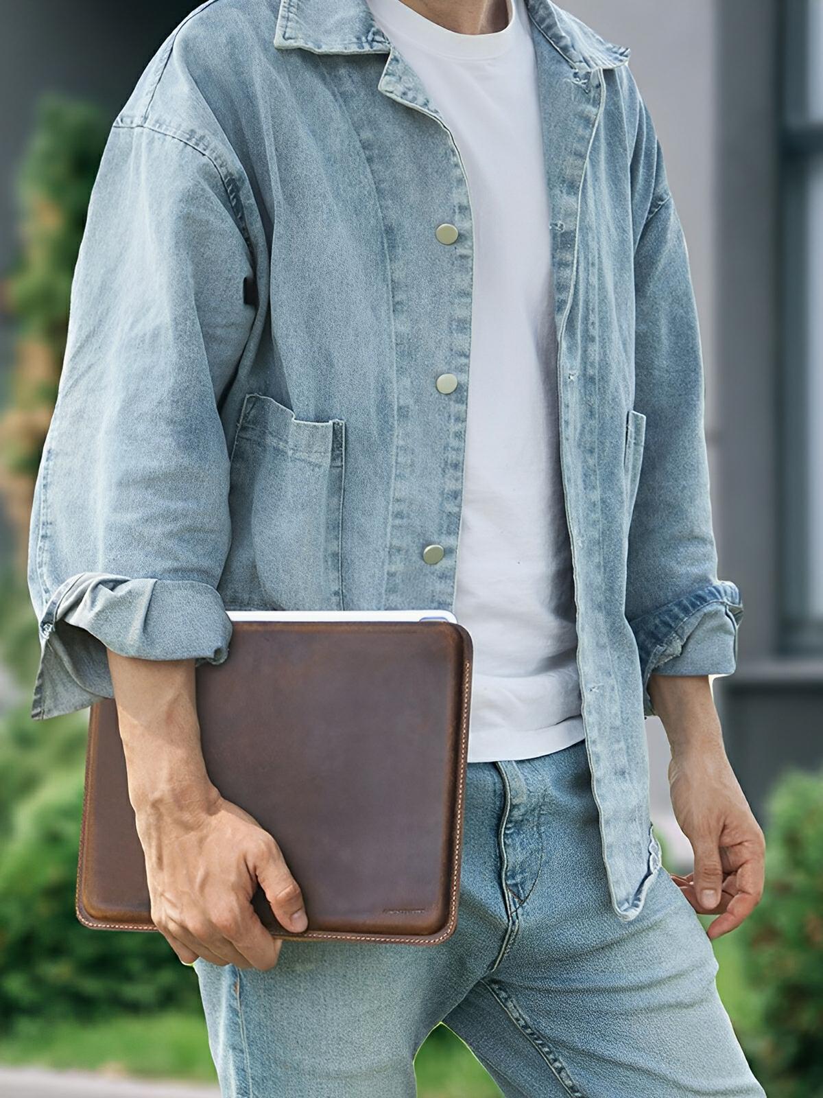 Housse en cuir pour iPad Pro 12.9 pouces, style vintage, design minimaliste, modèle Polycarpe - Housse - Café