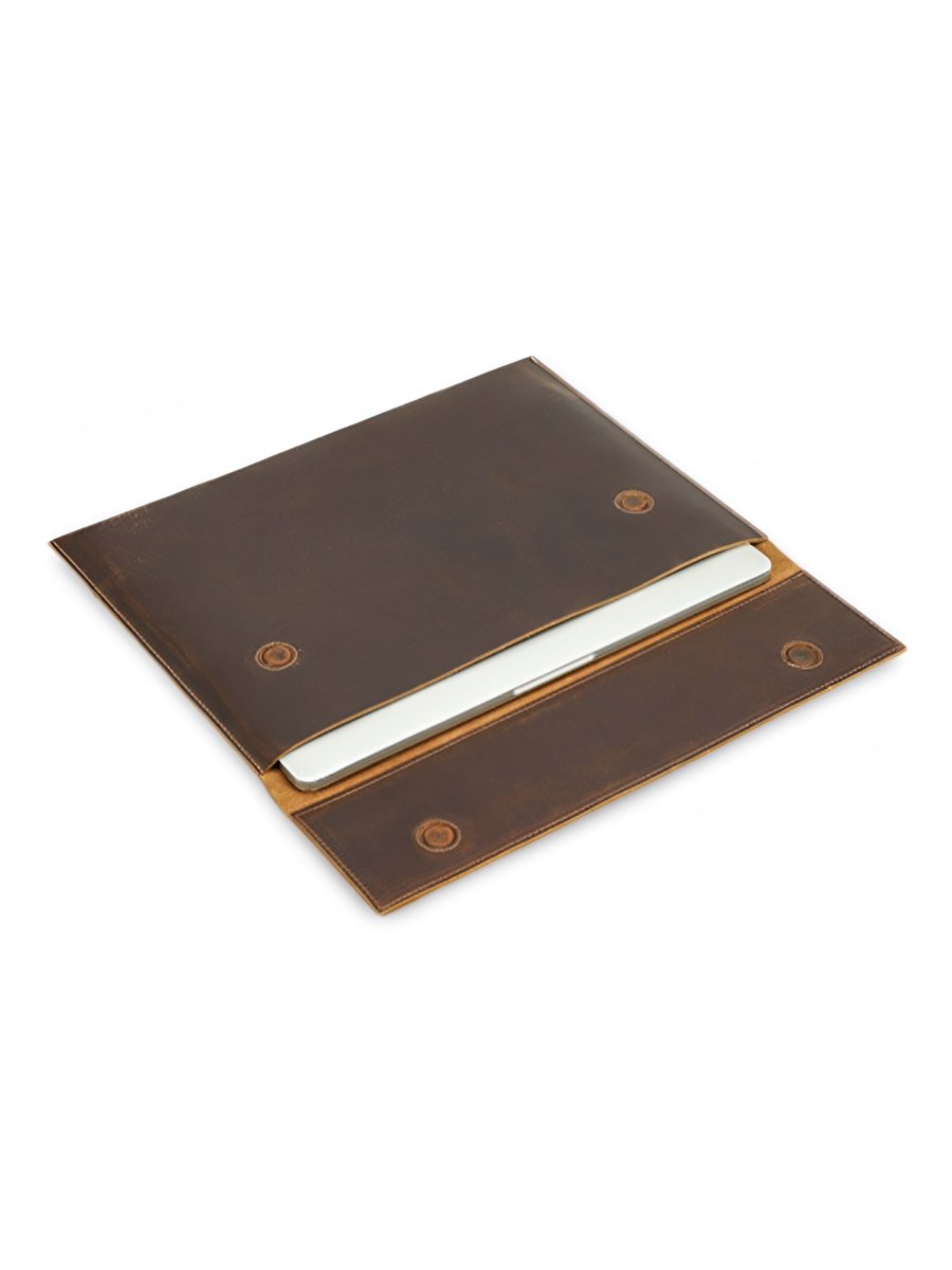 Housse en cuir pour MacBook Air 15 pouces, étui élégant aimanté, protection raffinée pour ordinateur portable, modèle Rigobert - Housse - Café