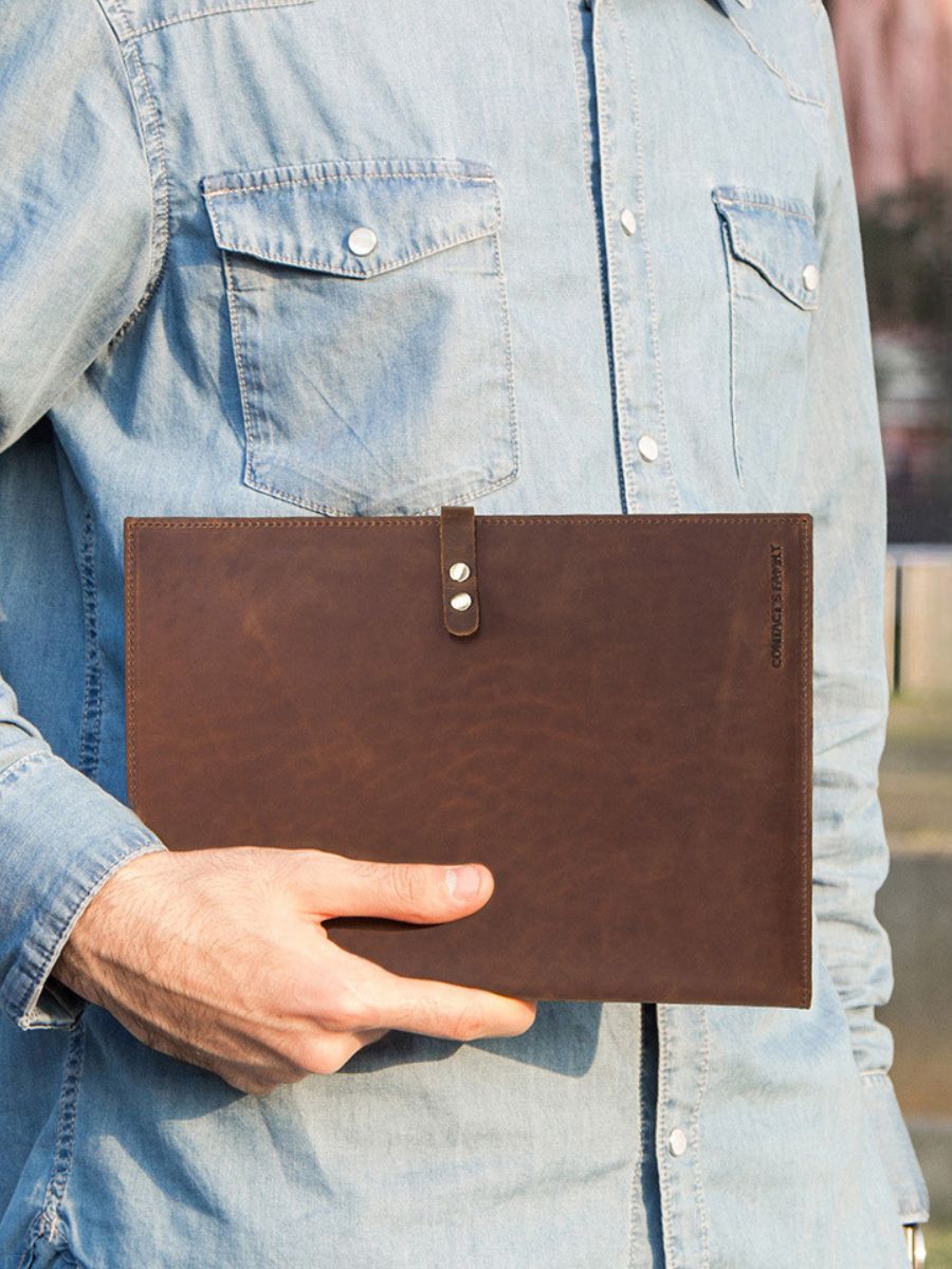 Housse en cuir pour tablette, iPad Pro 12.9, pochette de rangement, porte - cartes, support stylo et rabat sécurisé, modèle Tarcisius - Housse - Marron