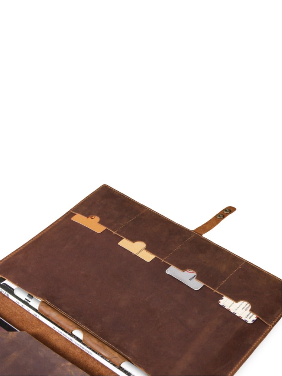 Housse en cuir pour tablette, iPad Pro 12.9, pochette de rangement, porte - cartes, support stylo et rabat sécurisé, modèle Tarcisius - Housse - Marron