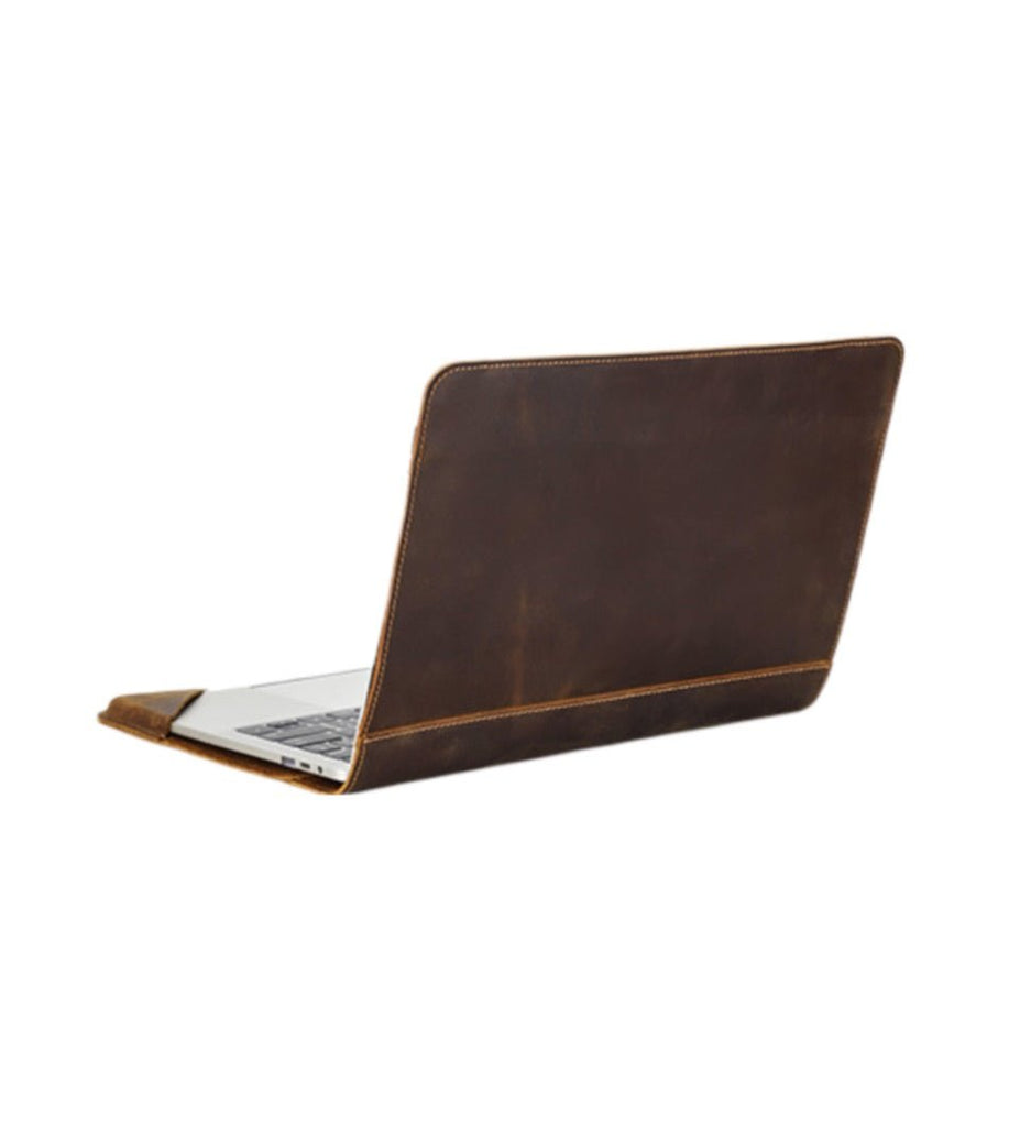 Housse MacBook Pro Air 13,3 pouces en cuir véritable, protection premium, étui support ergonomique, modèle Hercule - Housse - Café