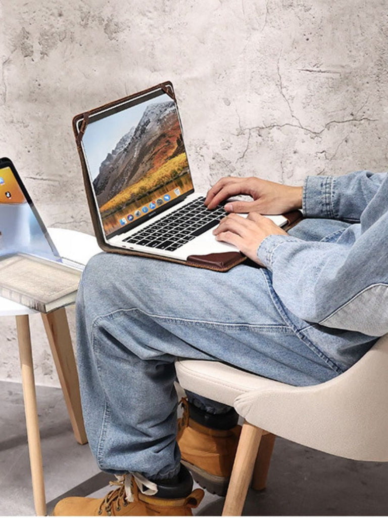 Housse MacBook Pro Air 13,3 pouces en cuir véritable, protection premium, étui support ergonomique, modèle Hercule - Housse - Café