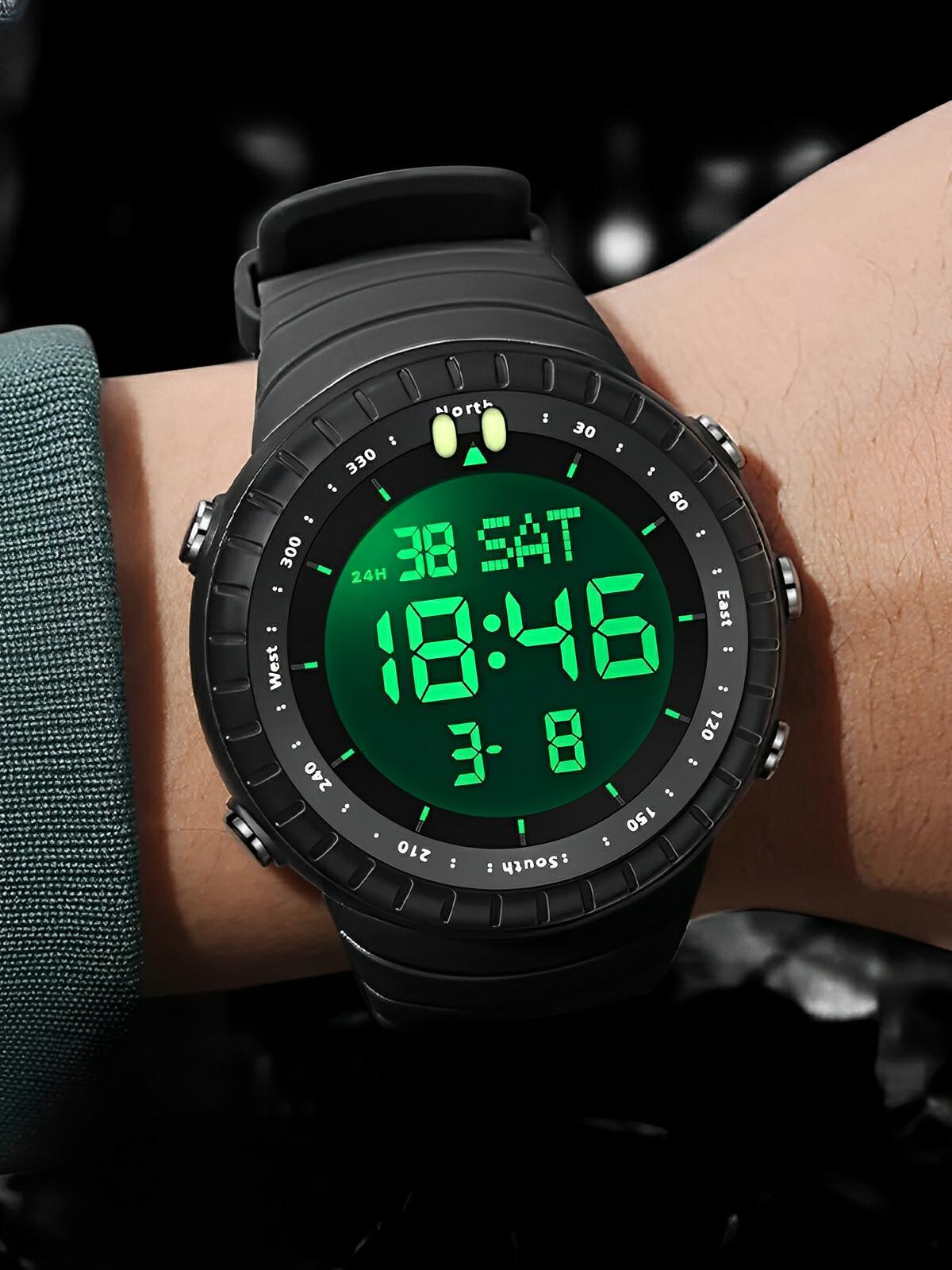 Montre digitale sport mixte, affichage LED, étanche, chronomètre, double fuseau horaire, modèle Dolce - Montre - Noir