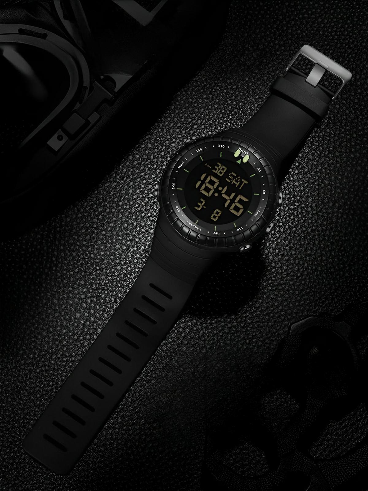 Montre digitale sport mixte, affichage LED, étanche, chronomètre, double fuseau horaire, modèle Dolce - Montre - Noir