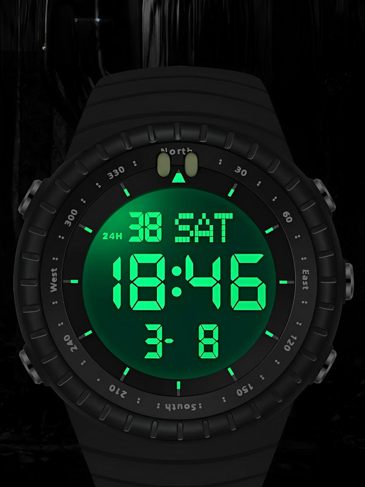 Montre digitale sport mixte, affichage LED, étanche, chronomètre, double fuseau horaire, modèle Dolce - Montre - Noir