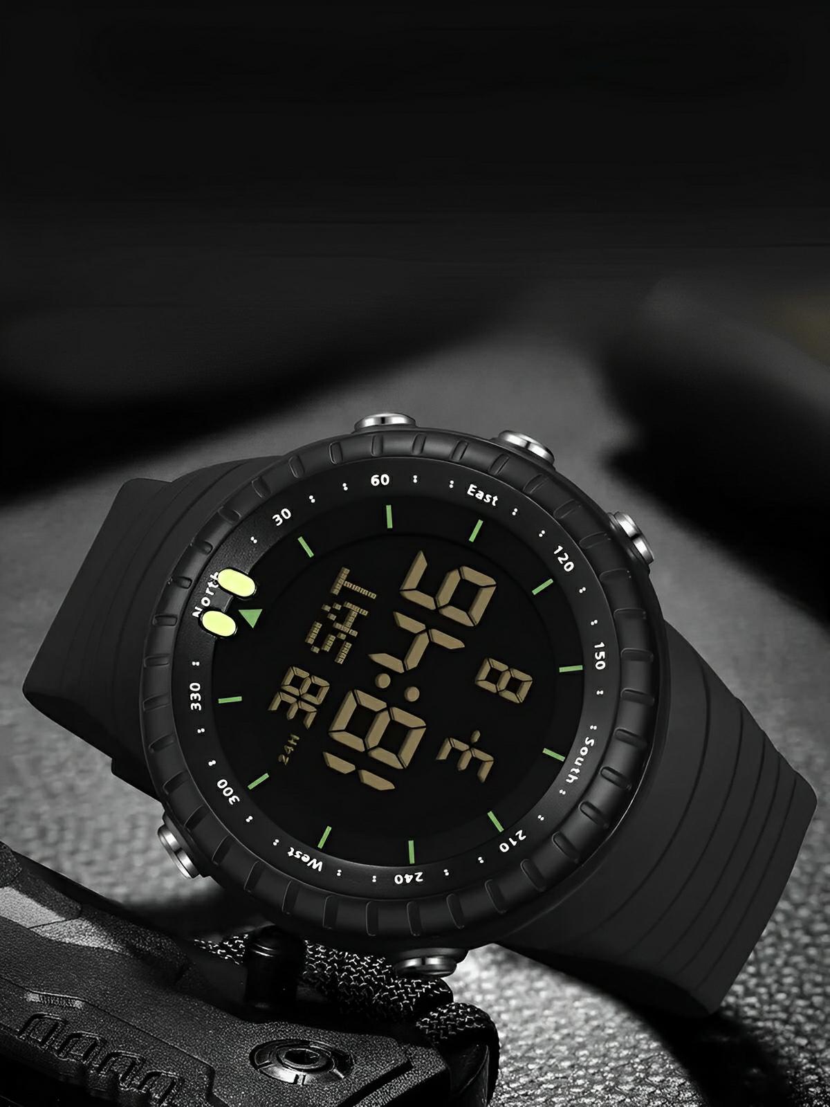 Montre digitale sport mixte, affichage LED, étanche, chronomètre, double fuseau horaire, modèle Dolce - Montre - Noir