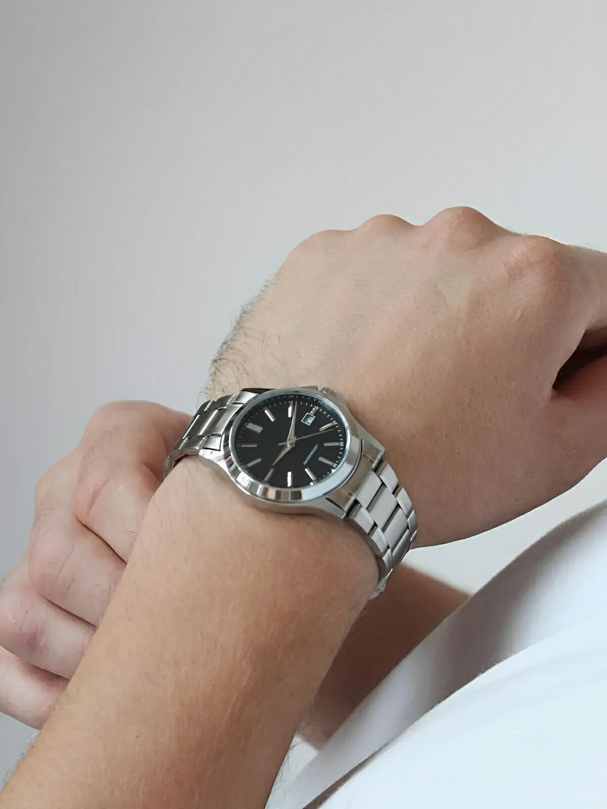 Montre en acier inoxydable, cadran simple, affichage date, quartz précis, modèle Ito - Montre - Noir