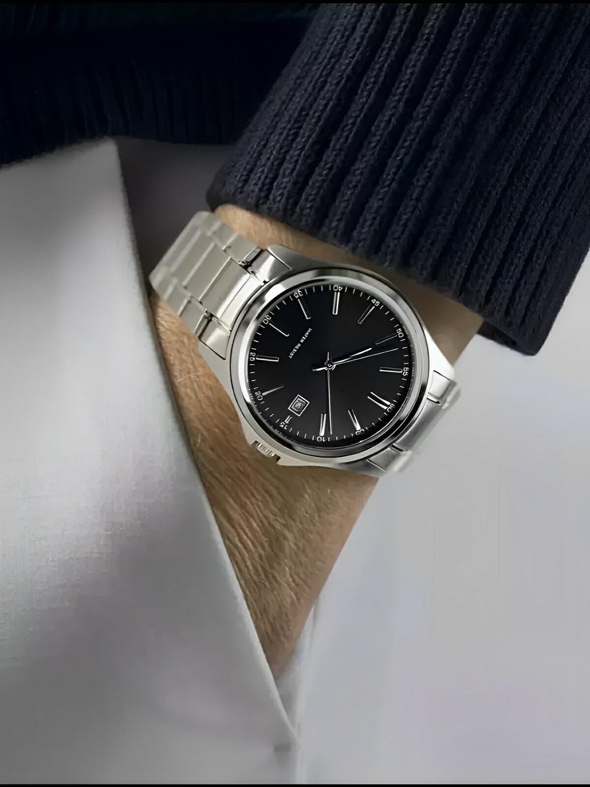Montre en acier inoxydable, cadran simple, affichage date, quartz précis, modèle Ito - Montre - Noir