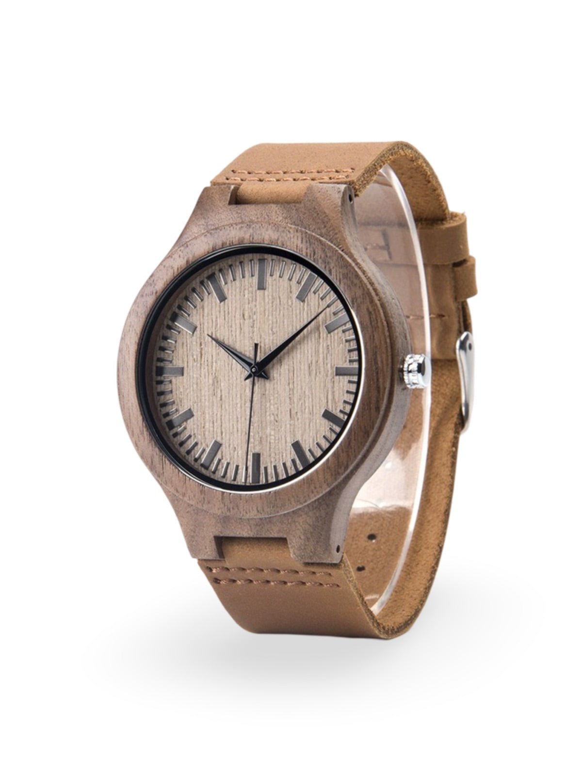 Montre en bois pour homme, cadran minimaliste, bracelet cuir, mouvement quartz, style naturel, modèle Énole - Montre - Blanc