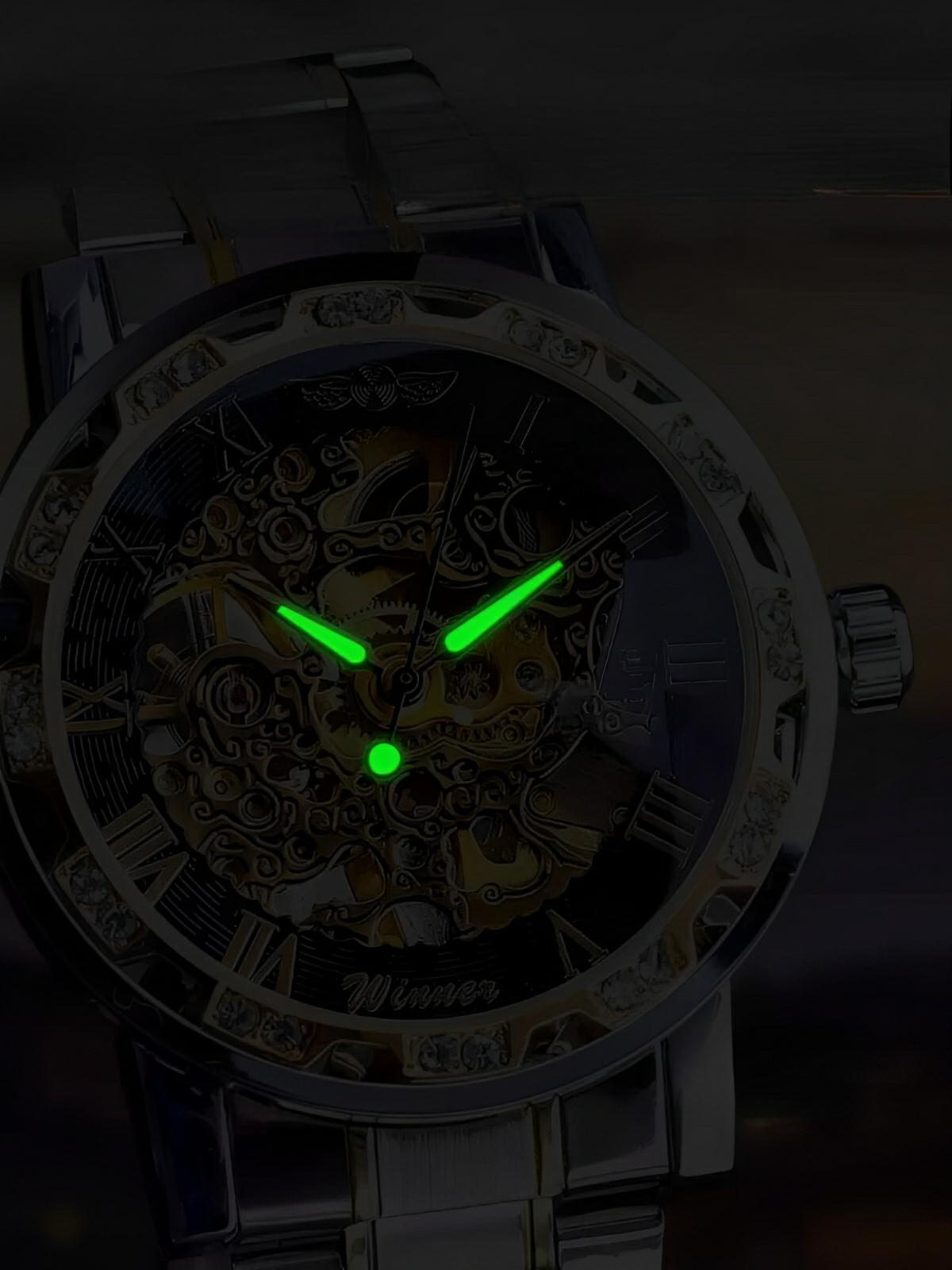 Montre mécanique squelette homme, mouvement automatique, cadran ajouré, bracelet acier, design luxueux, modèle Waylon - Montre - Argent et or