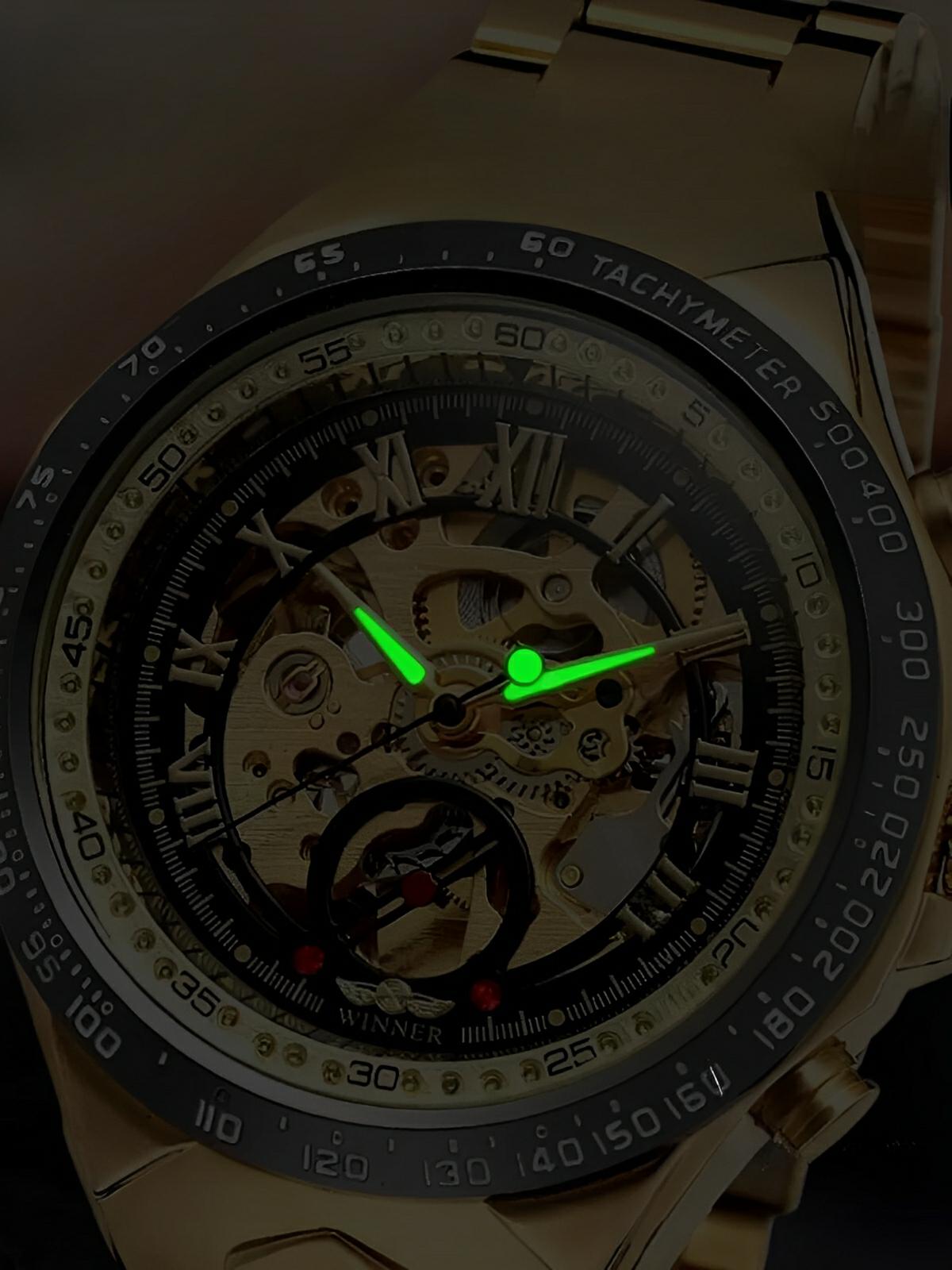 Montre squelette mécanique, cadran transparent, acier inoxydable, mouvement automatique, design luxueux, modèle Denzel - Montre - Or
