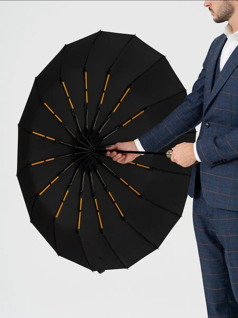 Parapluie pliant automatique, à grand diamètre, renforcé, anti - vent et déperlant, modèle Alistair - Sacoche - Noir