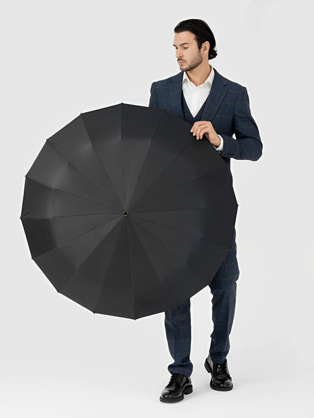Parapluie pliant automatique, à grand diamètre, renforcé, anti - vent et déperlant, modèle Alistair - Sacoche - Noir