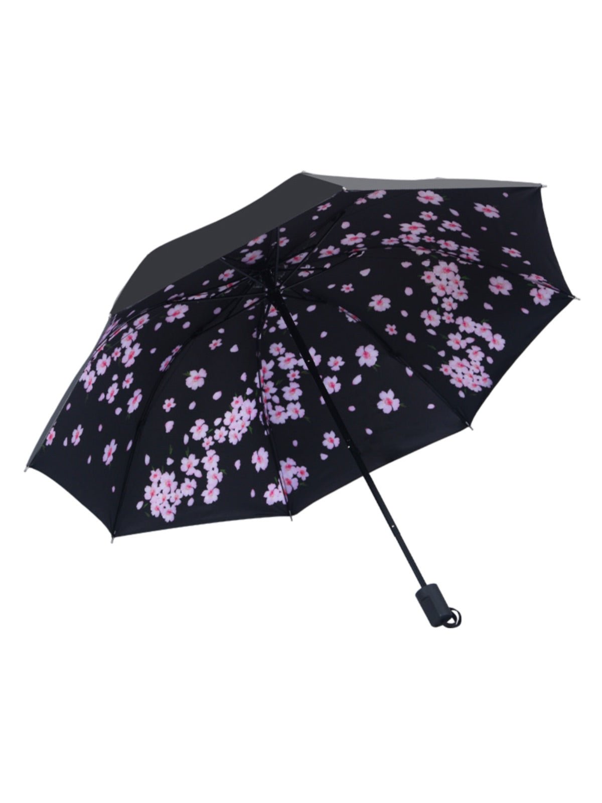 Parapluie pliant compact, protection UV, motif fleurs de cerisier, résistant et léger, idéal pour sac à main, modèle Okoa - Sacoche - Noir