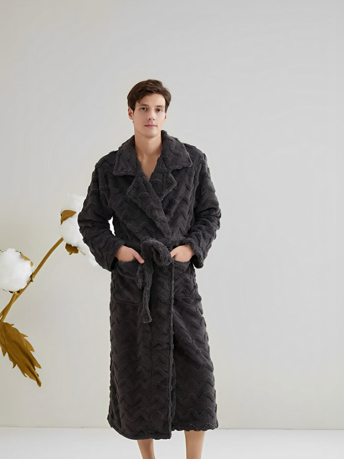 Peignoir polaire long, douceur exceptionnelle, confort cocooning, chaleur hivernale, unisexe, plusieurs coloris, ceinture amovible, modèle Ernome - Peignoir - Gris M
