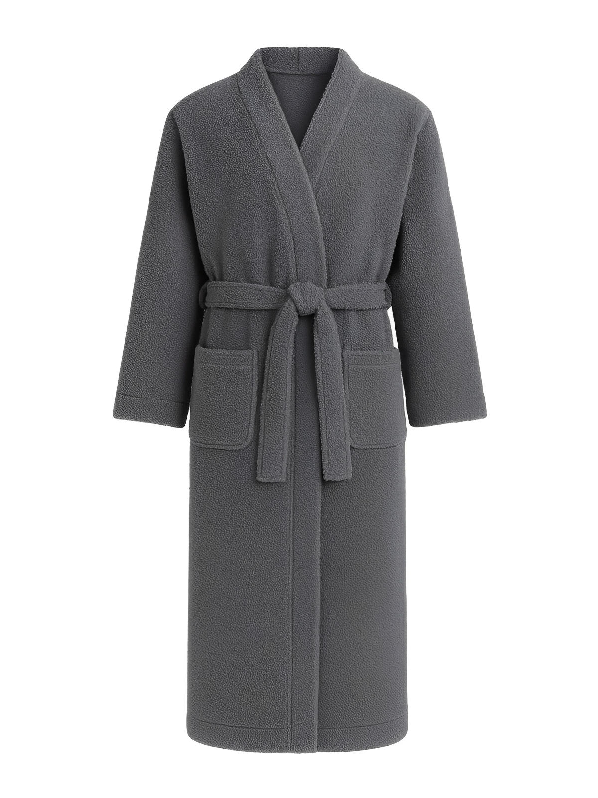 Peignoir ultra doux, chaleur cocooning, confort polaire, ceinture ajustable, coupe longue, idéal hiver, mixte homme femme, gris ivoire vert, tissu respirant, modèle Ilyo - Peignoir - Gris M