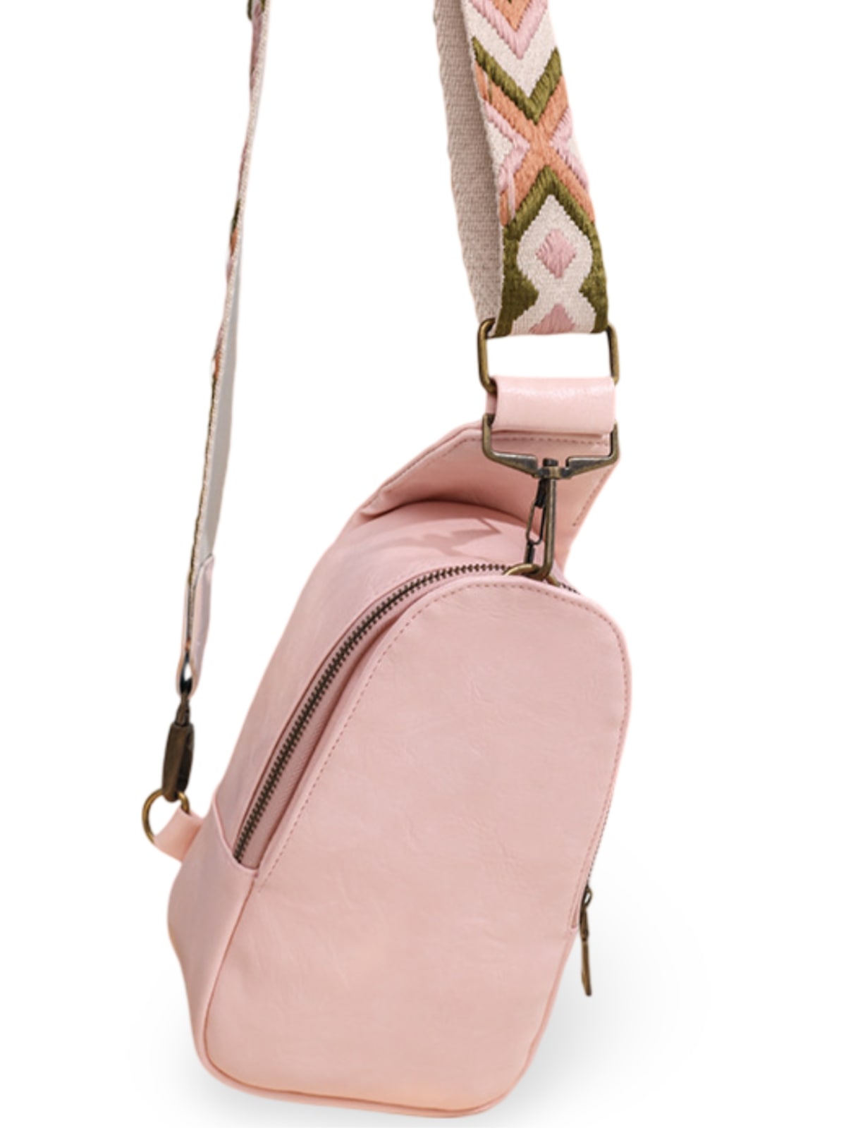 Petit sac bandoulière femme, sac de poitrine compact, style bohème, sangle large réglable, fermeture, modèle Vida - Sac Bandoulière - Rose