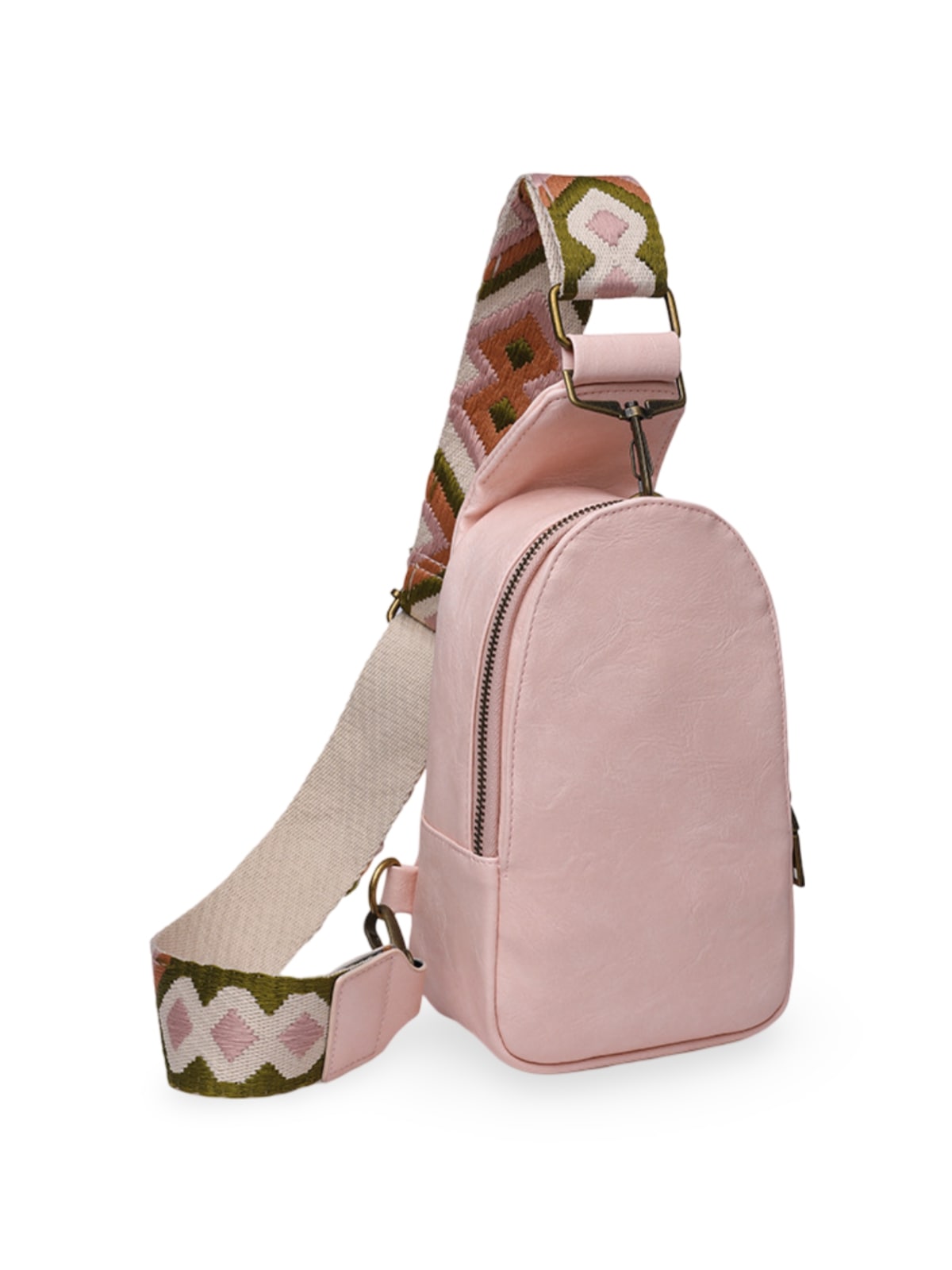 Petit sac bandoulière femme, sac de poitrine compact, style bohème, sangle large réglable, fermeture, modèle Vida - Sac Bandoulière - Rose