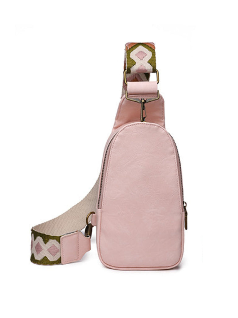 Petit sac bandoulière femme, sac de poitrine compact, style bohème, sangle large réglable, fermeture, modèle Vida - Sac Bandoulière - Rose