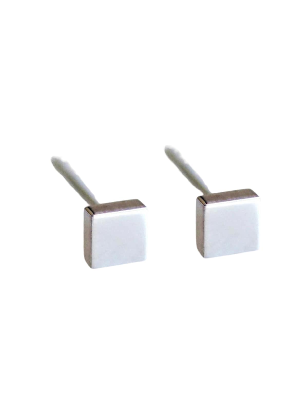 Petites boucles d’oreilles femme, carré minimaliste, acier inoxydable, or ou or rose, bijou léger, style moderne, modèle Elicheva - Boucles d'oreilles - Argent 4 mm