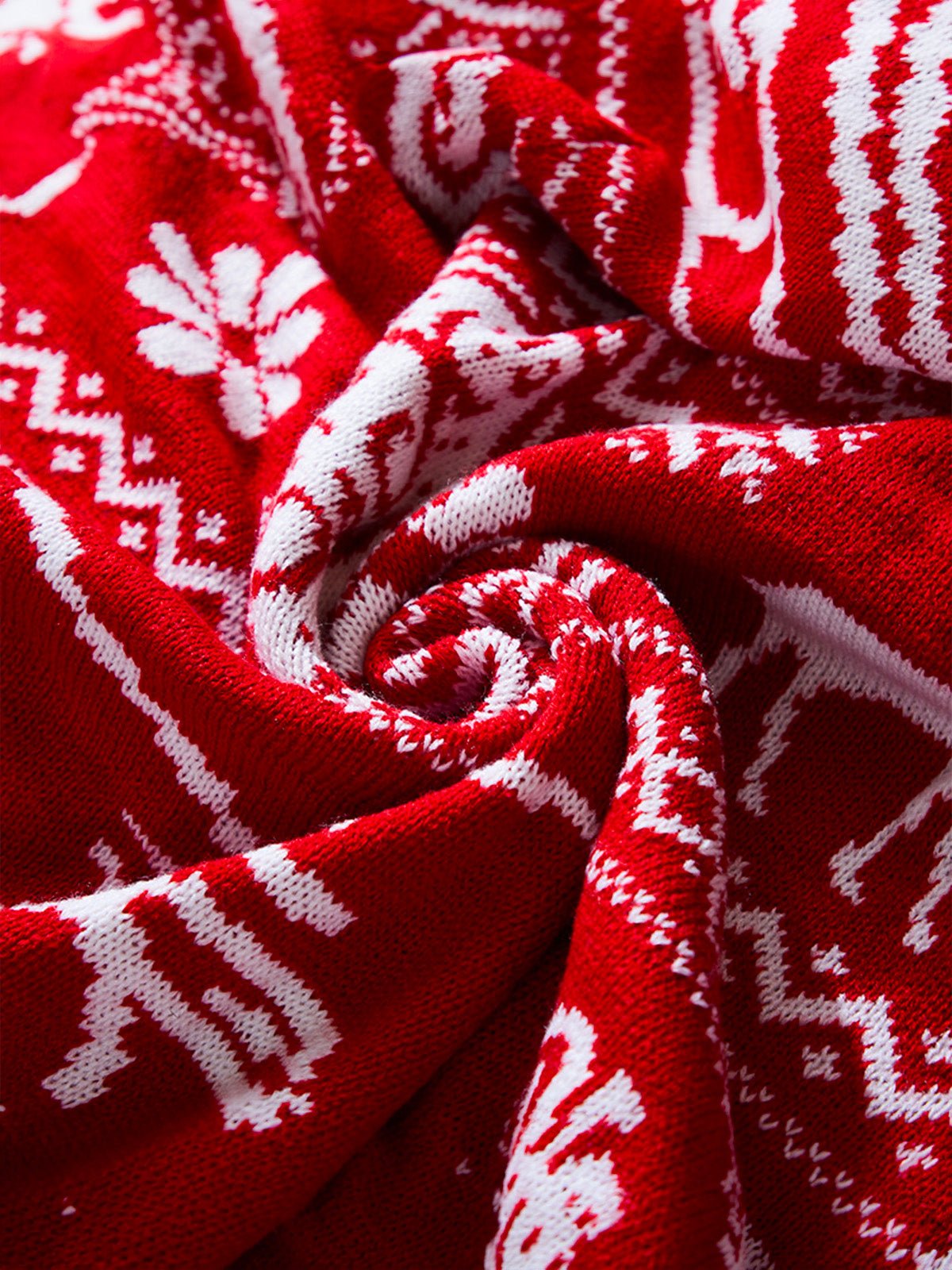 Plaid de Noël rouge, Jeté de canapé chaleureux, Couverture tricotée hiver, Motifs cerf et cloche, Déco festive cocooning, modèle Elif - Rouge