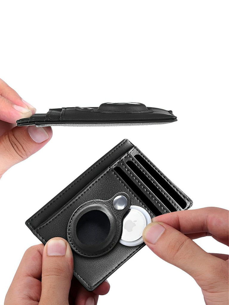 Porte - cartes avec emplacement pour AirTag, compact, ultra - fin, sécurité anti - vol, en simili vegan, plusieurs compartiments, modèle Casper - Porte - feuille - Noir