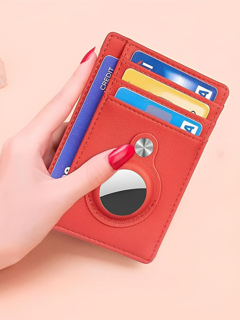 Porte - cartes avec emplacement pour AirTag, compact, ultra - fin, sécurité anti - vol, en simili vegan, plusieurs compartiments, modèle Casper - Porte - feuille - Rouge