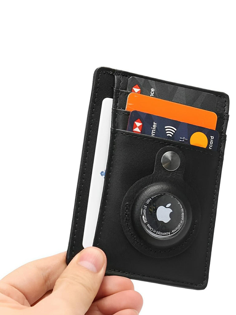 Porte - cartes avec emplacement pour AirTag, compact, ultra - fin, sécurité anti - vol, en simili vegan, plusieurs compartiments, modèle Casper - Porte - feuille - Noir