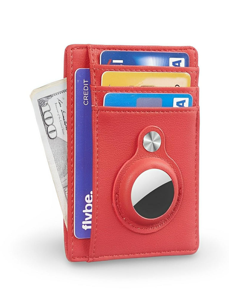 Porte - cartes avec emplacement pour AirTag, compact, ultra - fin, sécurité anti - vol, en simili vegan, plusieurs compartiments, modèle Casper - Porte - feuille - Rouge