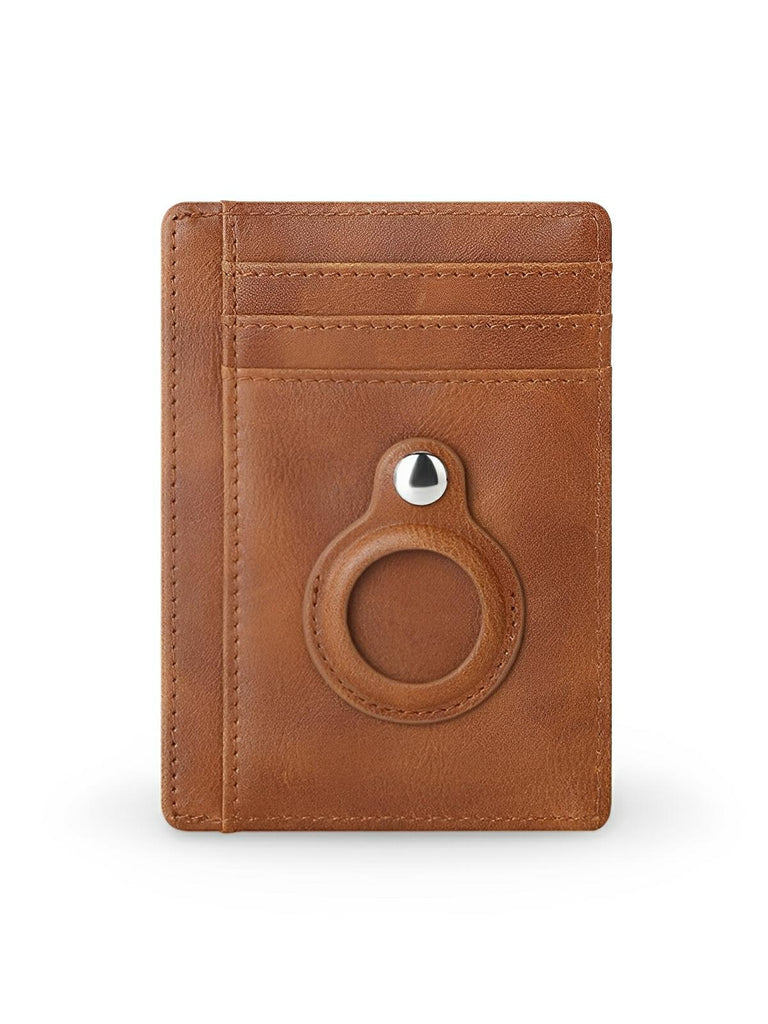 Porte - cartes avec emplacement pour AirTag, compact, ultra - fin, sécurité anti - vol, en simili vegan, plusieurs compartiments, modèle Casper - Porte - feuille - Marron