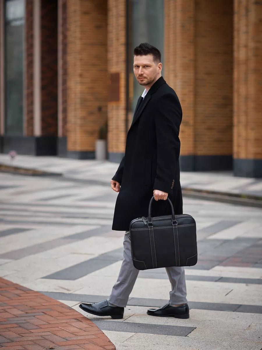 Porte - documents homme en cuir, porte - documents noir, sac ordinateur 14 pouces, sacoche affaires, sac business épaule, sac de cours, sac de professeur, modèle Zak - Porte - document - Noir