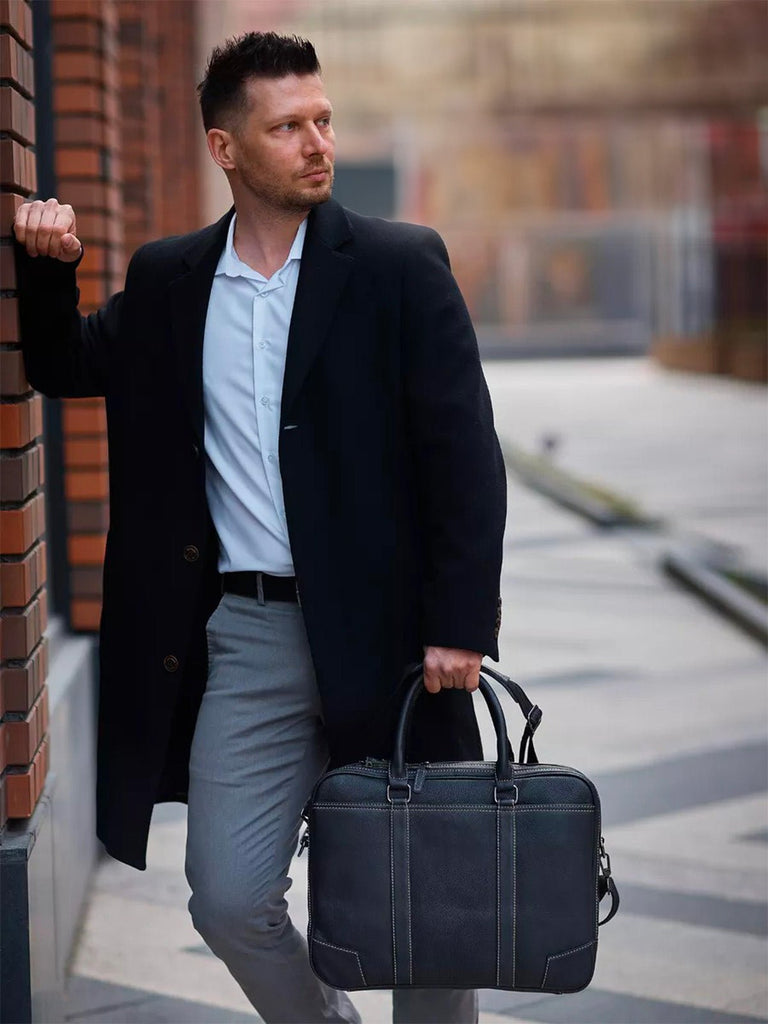 Porte - documents homme en cuir, porte - documents noir, sac ordinateur 14 pouces, sacoche affaires, sac business épaule, sac de cours, sac de professeur, modèle Zak - Porte - document - Noir