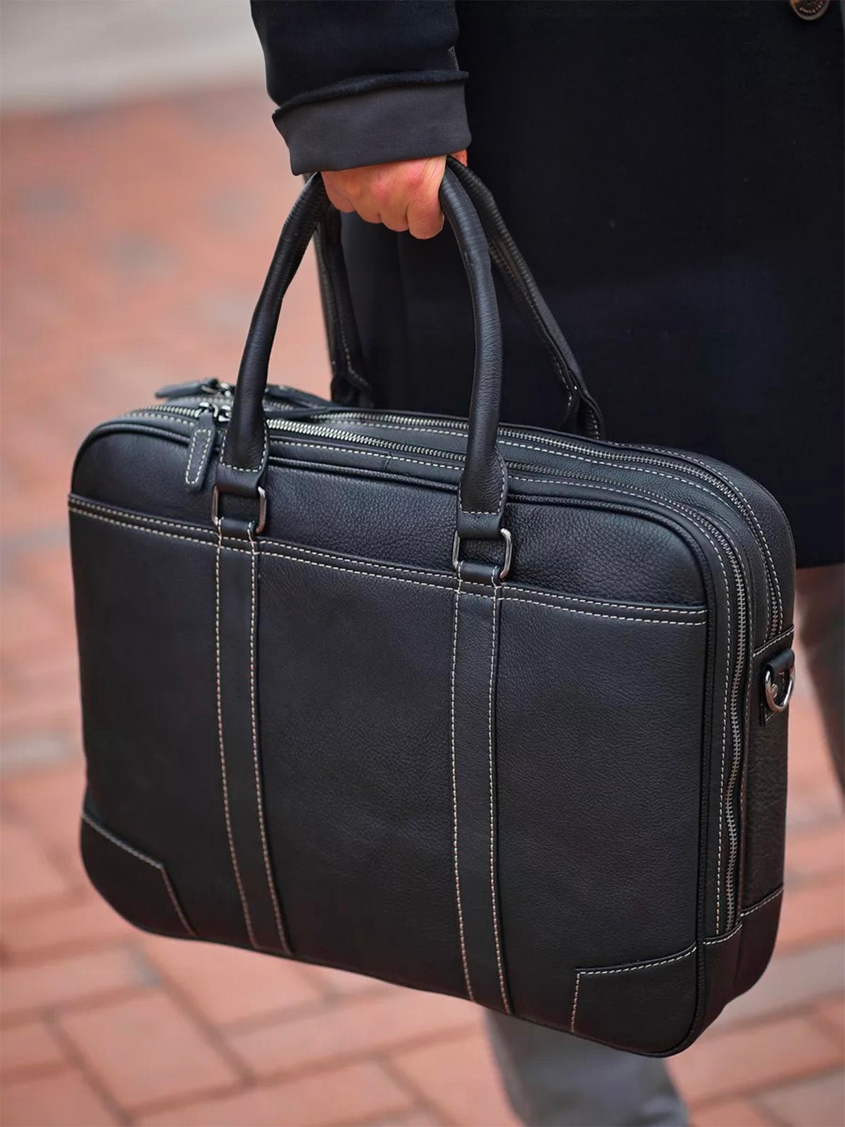 Porte - documents homme en cuir, porte - documents noir, sac ordinateur 14 pouces, sacoche affaires, sac business épaule, sac de cours, sac de professeur, modèle Zak - Porte - document - Noir