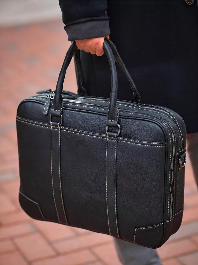 Porte - documents homme en cuir, porte - documents noir, sac ordinateur 14 pouces, sacoche affaires, sac business épaule, sac de cours, sac de professeur, modèle Zak - Porte - document - Noir