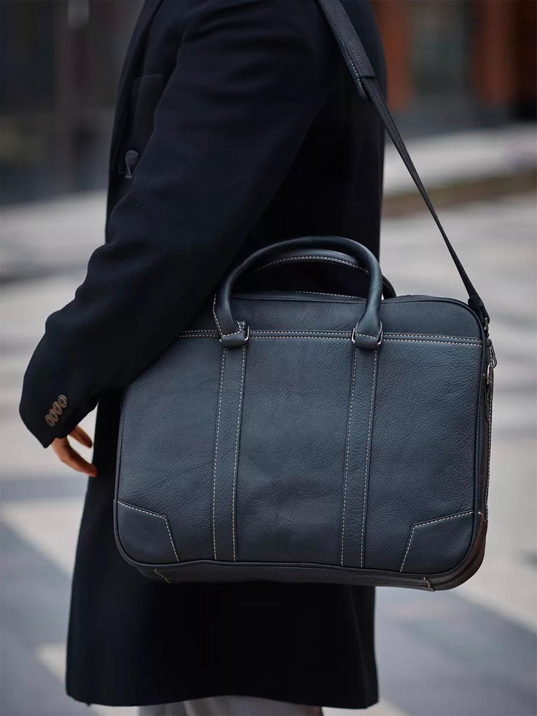 Porte - documents homme en cuir, porte - documents noir, sac ordinateur 14 pouces, sacoche affaires, sac business épaule, sac de cours, sac de professeur, modèle Zak - Porte - document - Noir