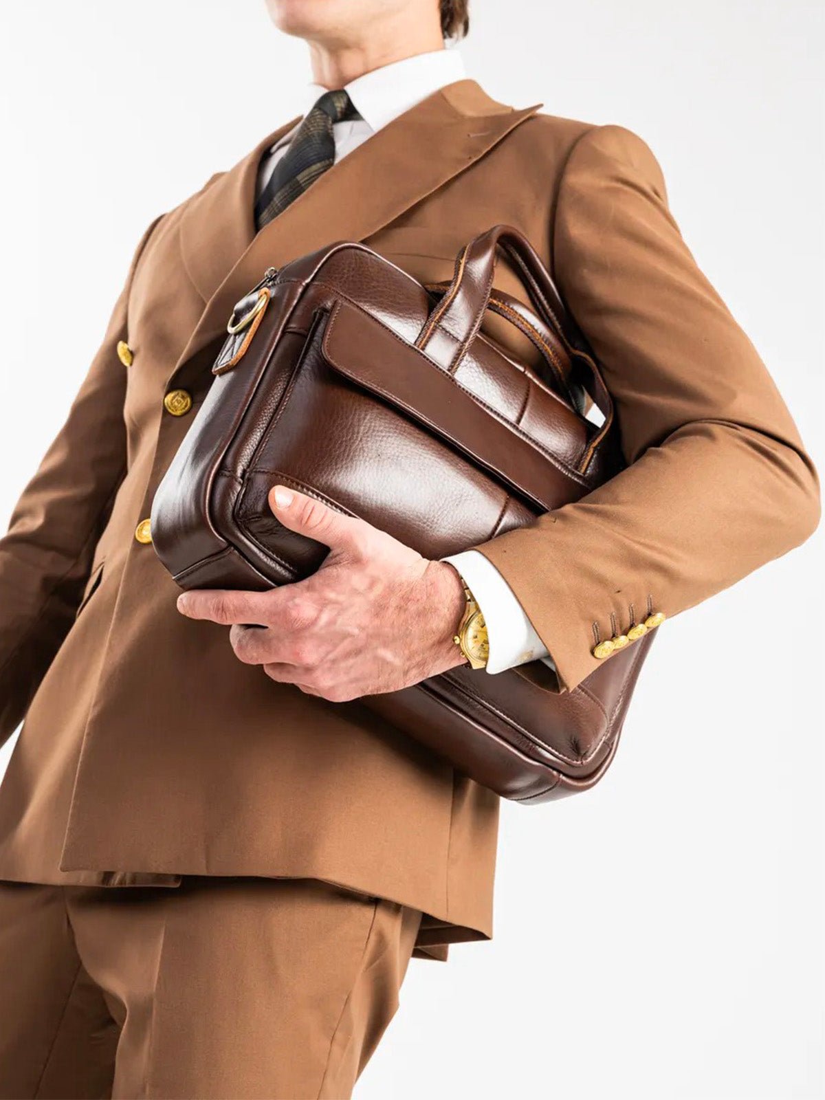 Porte - documents homme en cuir, sac ordinateur portable 14 pouces, sac bandoulière, sac business, sac de professeur, école, modèle Amard - Porte - document - Marron