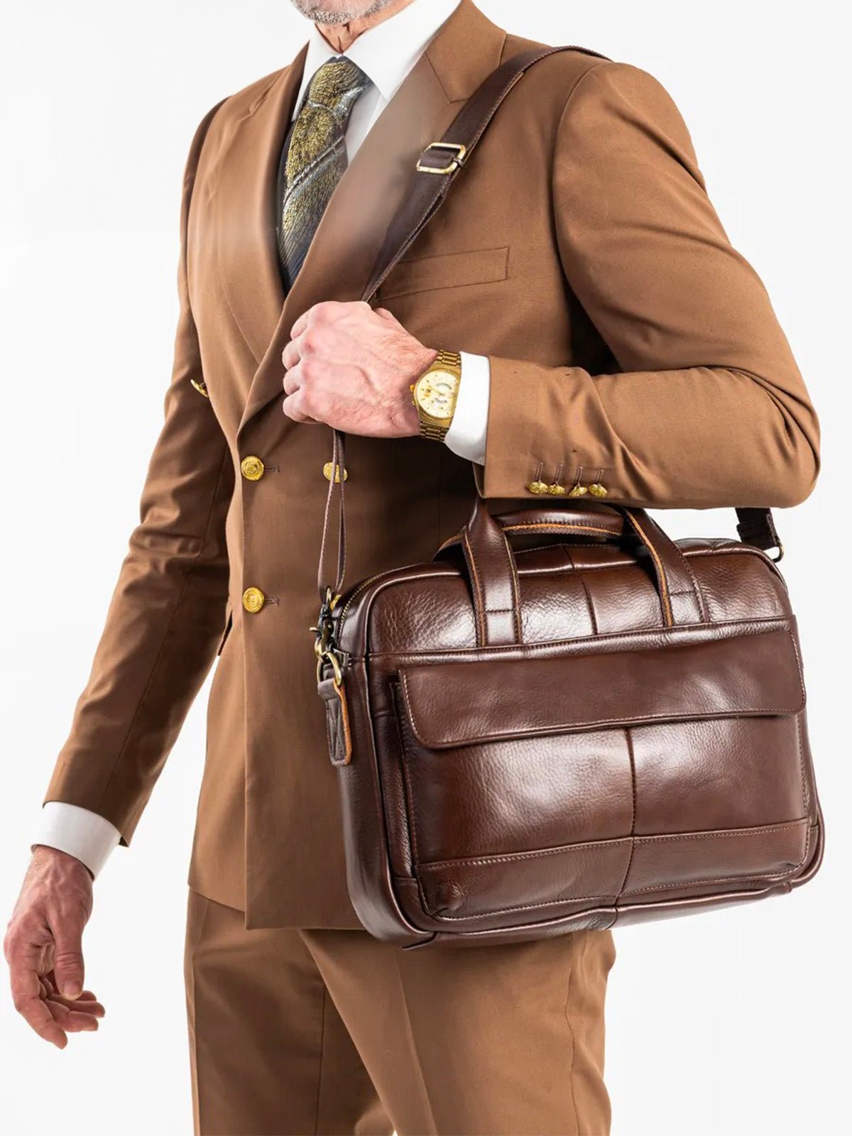 Porte - documents homme en cuir, sac ordinateur portable 14 pouces, sac bandoulière, sac business, sac de professeur, école, modèle Amard - Porte - document - Marron
